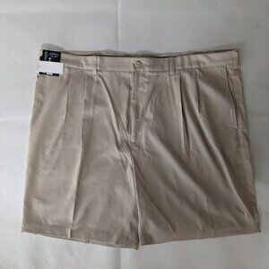 NEW 50 Big Mens Roundtree & Yorke Performance Chino Pleated Shorts 9"I Stone